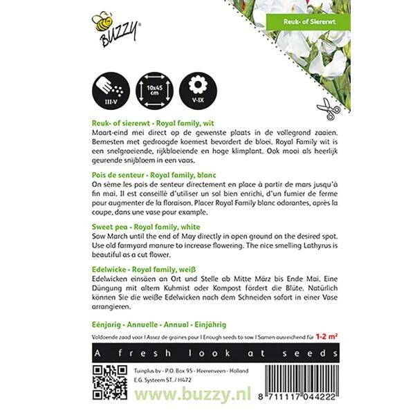 Reukerwt Royal Family Wit - Lathyrus Odoratus 2 Reukerwt Royal Family Wit - Lathyrus Odoratus - Afbeelding 2